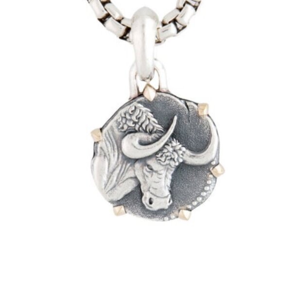 DAVID YURMAN 18K YELLOW GOLD & STERLING SILVER TAURUS AMULET PENDANT NECKLACE - Picture 1 of 7